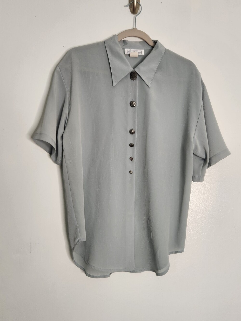 Vintage Impressions of California Sage Green Textured Blouse Shirt M